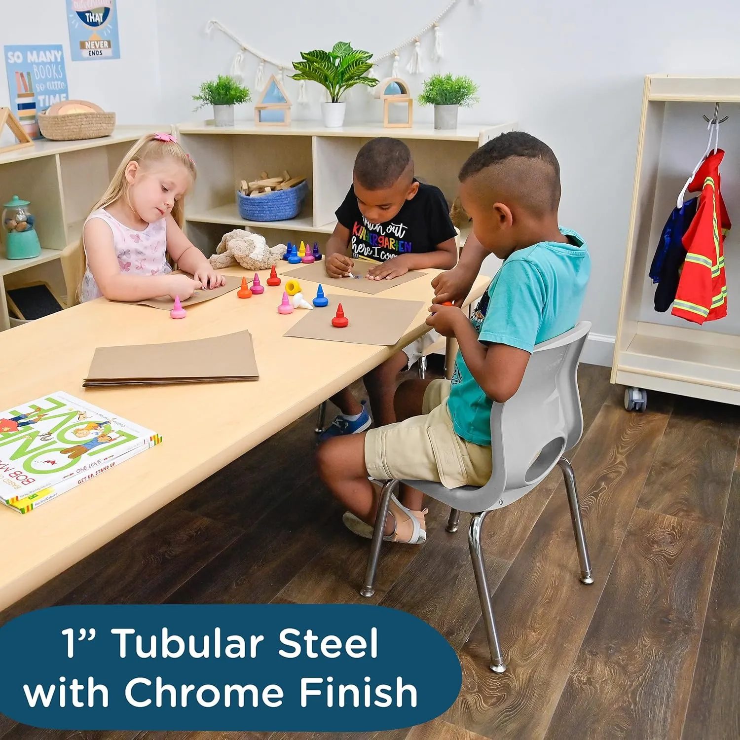 Children’s Factory MyPosture Plus 8" Chair, Gray with Chrome Legs, 2 Pack, Stackable Ergonomic Seating Solution for Classrooms and Homeschools