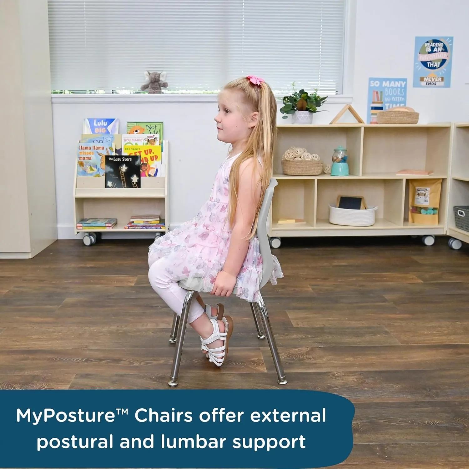 Children’s Factory MyPosture Plus 8" Chair, Gray with Chrome Legs, 2 Pack, Stackable Ergonomic Seating Solution for Classrooms and Homeschools