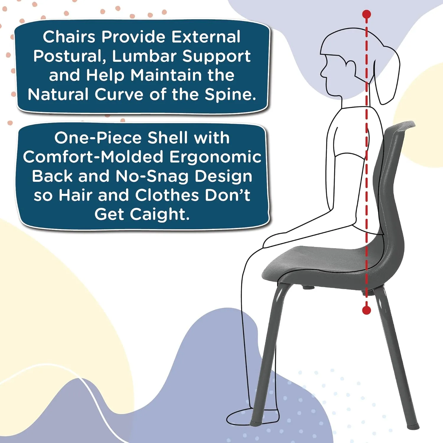 Children’s Factory MyPosture Plus 8" Chair, Gray with Chrome Legs, 2 Pack, Stackable Ergonomic Seating Solution for Classrooms and Homeschools