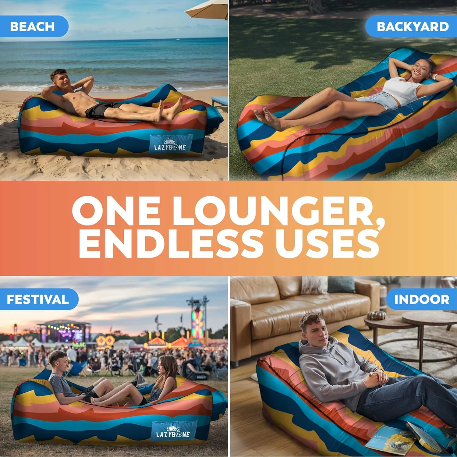 Chillbo Inflatable Couch – Cool Inflatable Chair. Upgrade Your Camping Accessories. Easy Setup is Perfect for Hiking Gear, Beach Chair and Music Festivals.