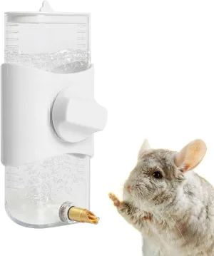 Chinchilla Guinea Pig Water Bottle, Parrot Automatic Drinking Device, Anti-chew Flat-Sided Water Dispenser with Brass Nozzle Suitable for Rabbits, Ferrets, Birds, Hedgehogs (White300)