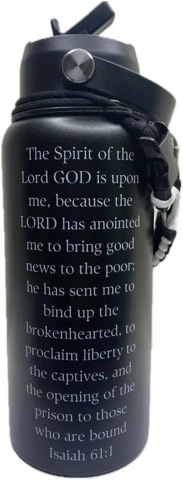 Christian Water Bottle with Straw & Handle, Leak-Proof, BPA-Free, Mother's Day Gift - 32 oz, Wide Mouth, 18/8 SS (Jesus Changes Everything)