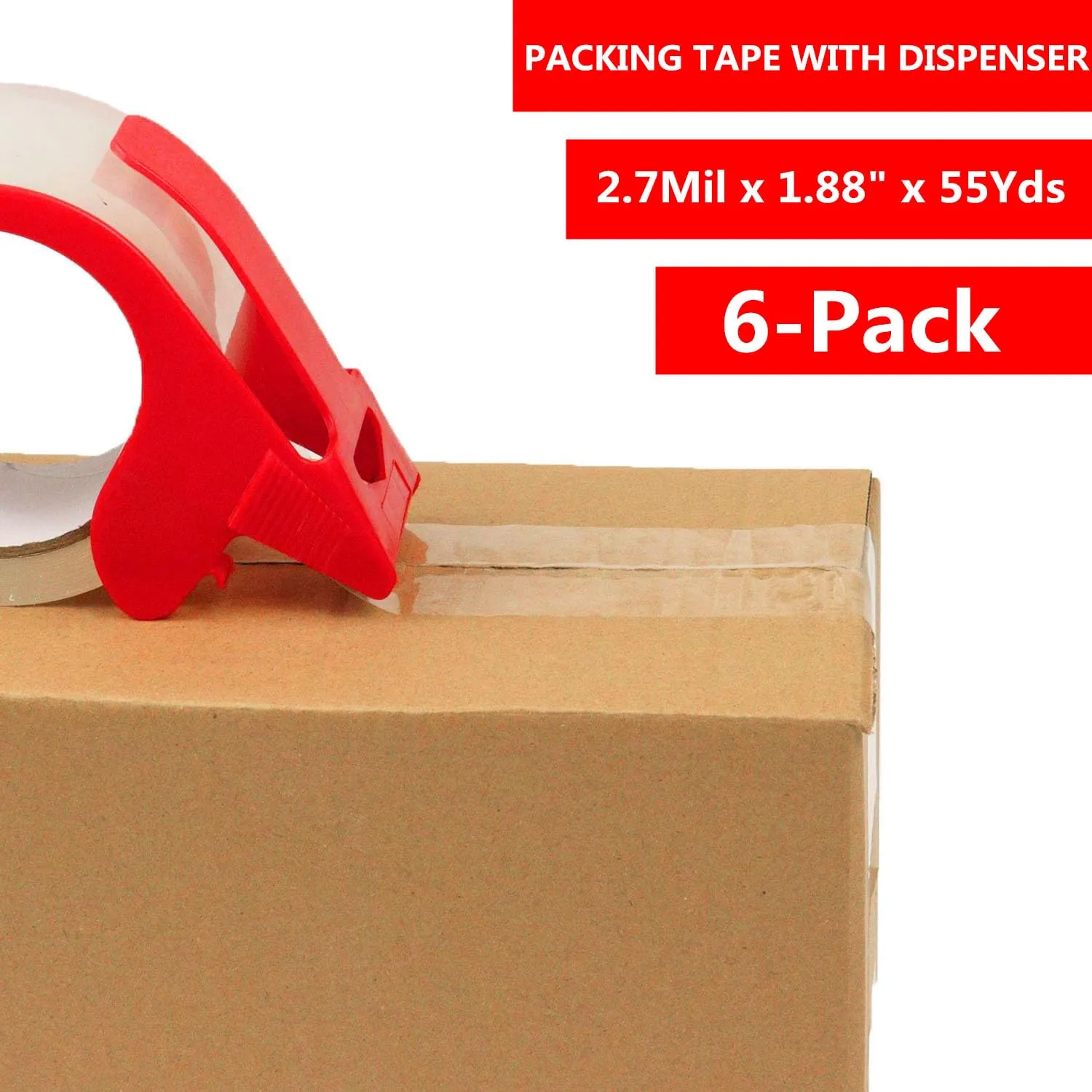 CHUANGSEED 6-Pack Clear Packing Tape with Dispenser -2.7mil x 1.88" x 55Y Heavy Duty Packing Tape for Moving Boxes-Moving Tape Strong Adhesive Packaging Tape