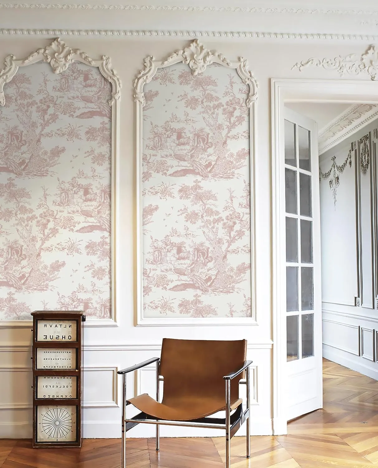 CiCiwind 16In×65.6Ft Vintage Peel and Stick Wallpaper Pink Toile Wallpaper White and Pink Contact Paper Self Adhesive Removable Wallpaper for Bedroom Bathroom Walls Covering