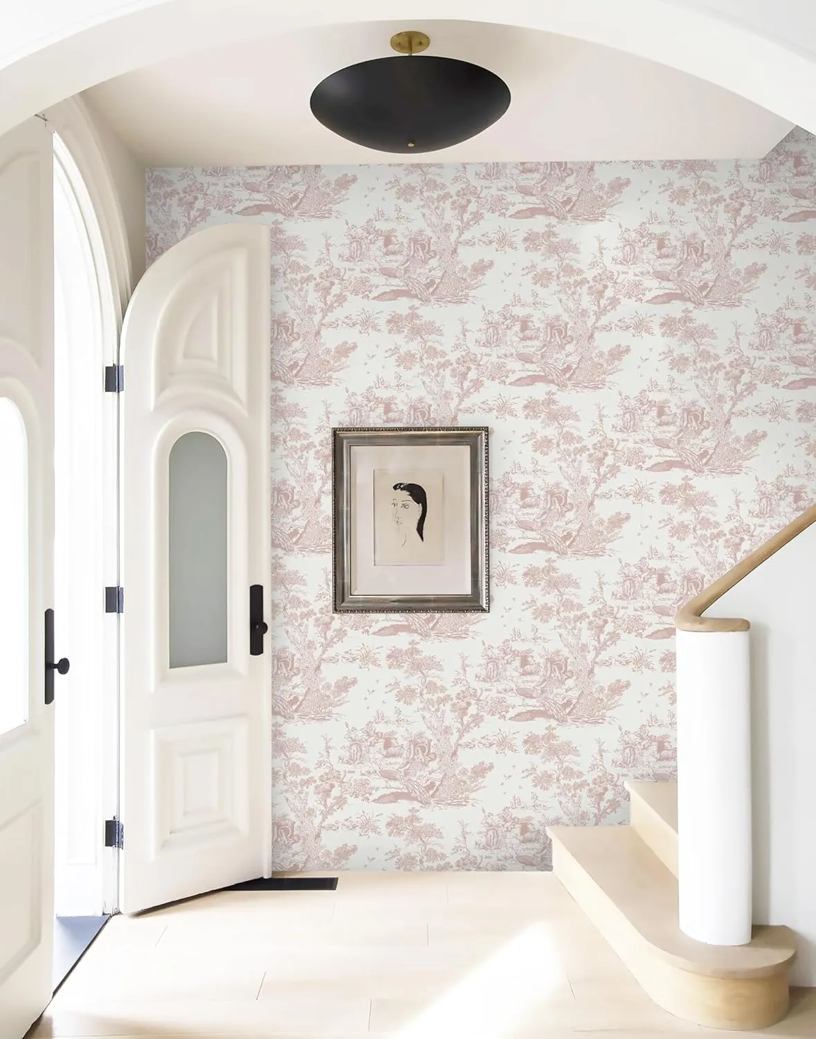 CiCiwind 16In×65.6Ft Vintage Peel and Stick Wallpaper Pink Toile Wallpaper White and Pink Contact Paper Self Adhesive Removable Wallpaper for Bedroom Bathroom Walls Covering