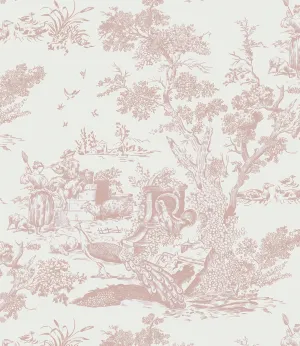 CiCiwind 16In×65.6Ft Vintage Peel and Stick Wallpaper Pink Toile Wallpaper White and Pink Contact Paper Self Adhesive Removable Wallpaper for Bedroom Bathroom Walls Covering