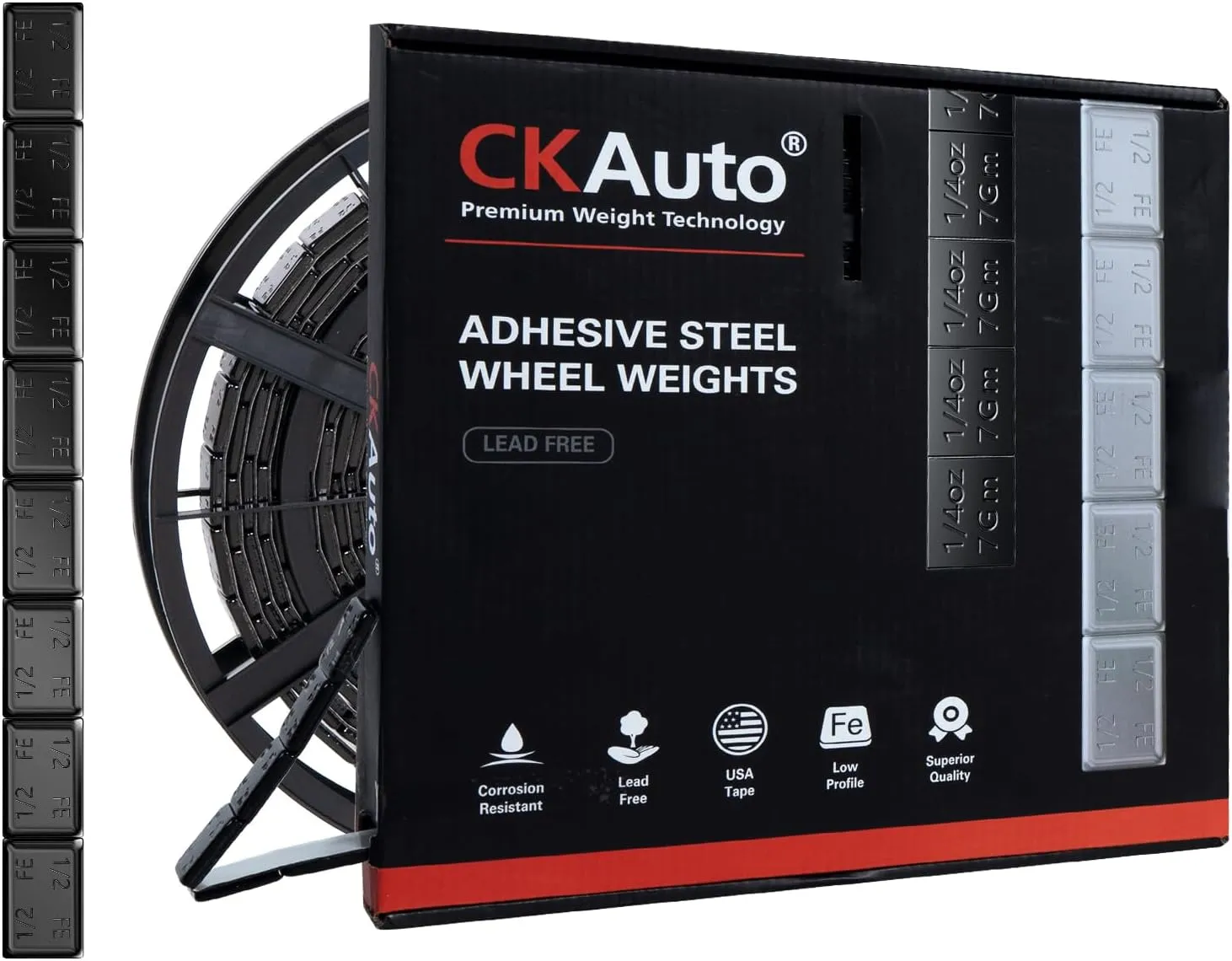 CKAuto 0.5oz, Adhesive Stick on Roll Wheel Weights, Black, 4.2 kgs/ 9.24 lb/Roll, 300pcs, OE Quality