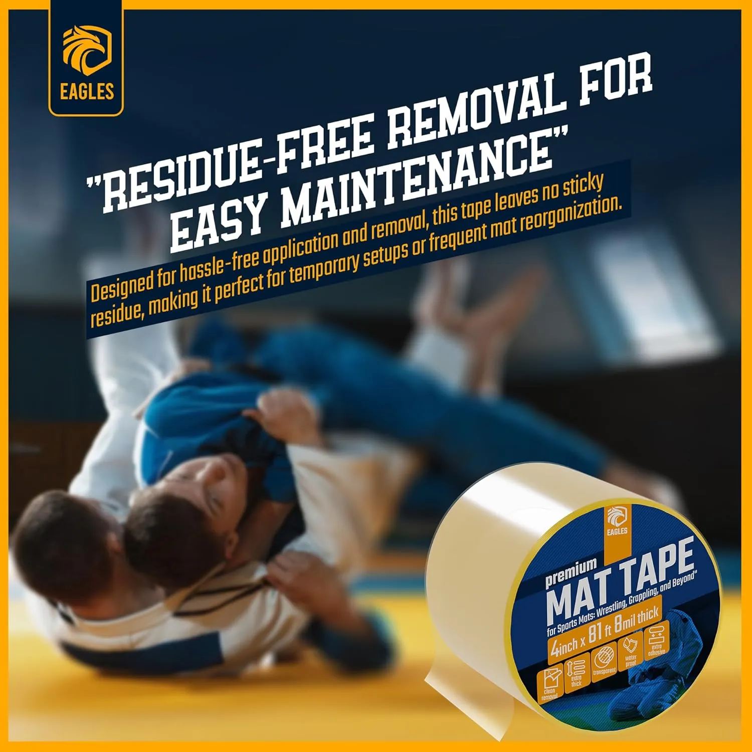 Clear Mat Tape 3 or 4 Inch, 1 or 2 Pack Mat Tape for Wrestling Grappling Gymnastics Jiu Jitsu MMA Floor | Exercise Roll Out Mats Foam Tiles | Home Mats & Gym Floor Tape (2, 4 Inch)