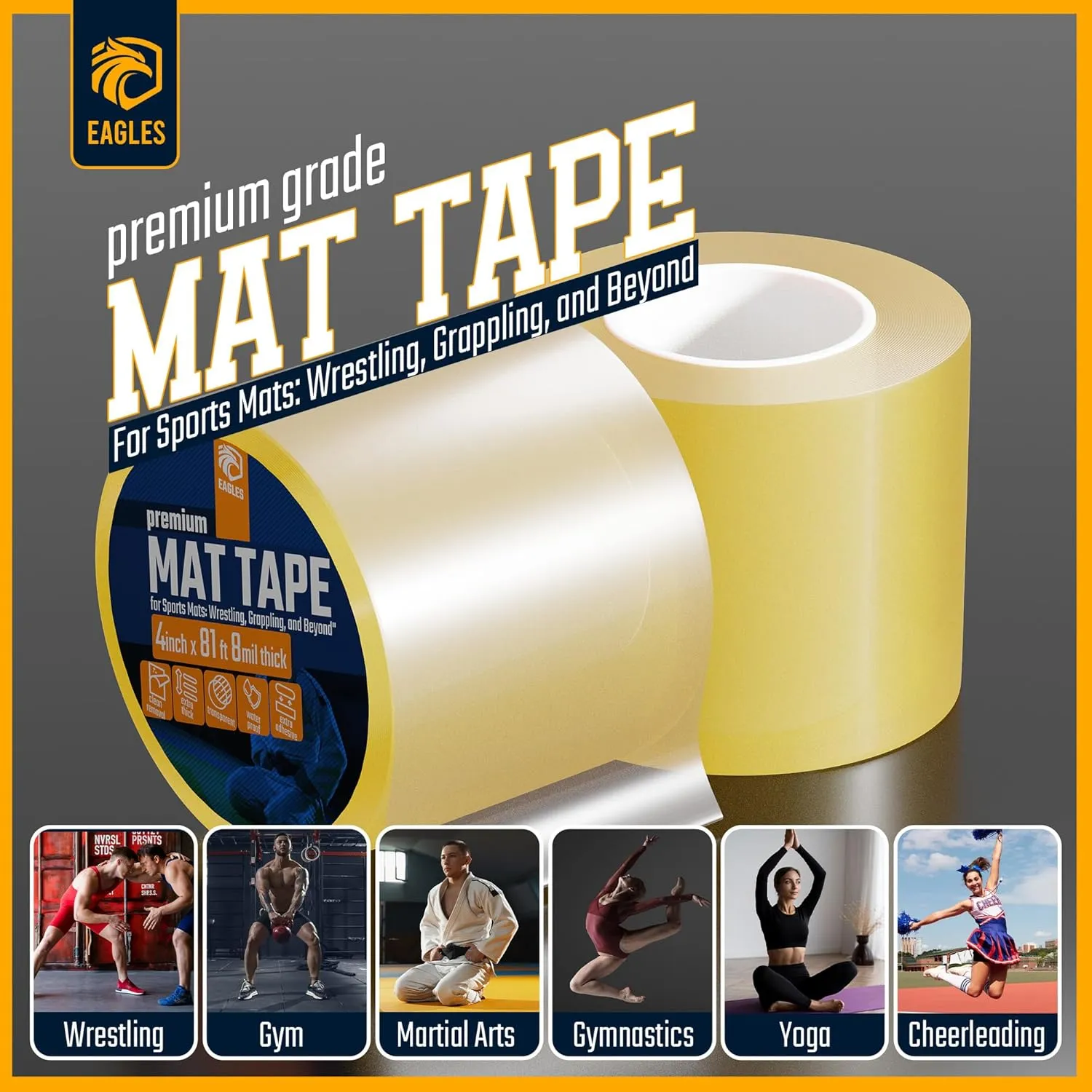 Clear Mat Tape 3 or 4 Inch, 1 or 2 Pack Mat Tape for Wrestling Grappling Gymnastics Jiu Jitsu MMA Floor | Exercise Roll Out Mats Foam Tiles | Home Mats & Gym Floor Tape (2, 4 Inch)