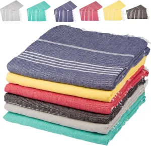 Clotho 6 Pack Turkish Beach Towel Set with Chair Bands – Oversized 39"x70" - 100% Cotton, Quick-Dry, Absorbent, Lightweight Bath and Pool Towels – Multicolor