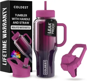 Coldest 40 oz Tumbler with Handle and Straw - 100% Spill Proof Tumbler with Straw (3 Lids) - Stainless Steel Insulated Leakproof Tumblers for Women & Men - Cup Holder Friendly - 36 oz (Forbidden Nova)