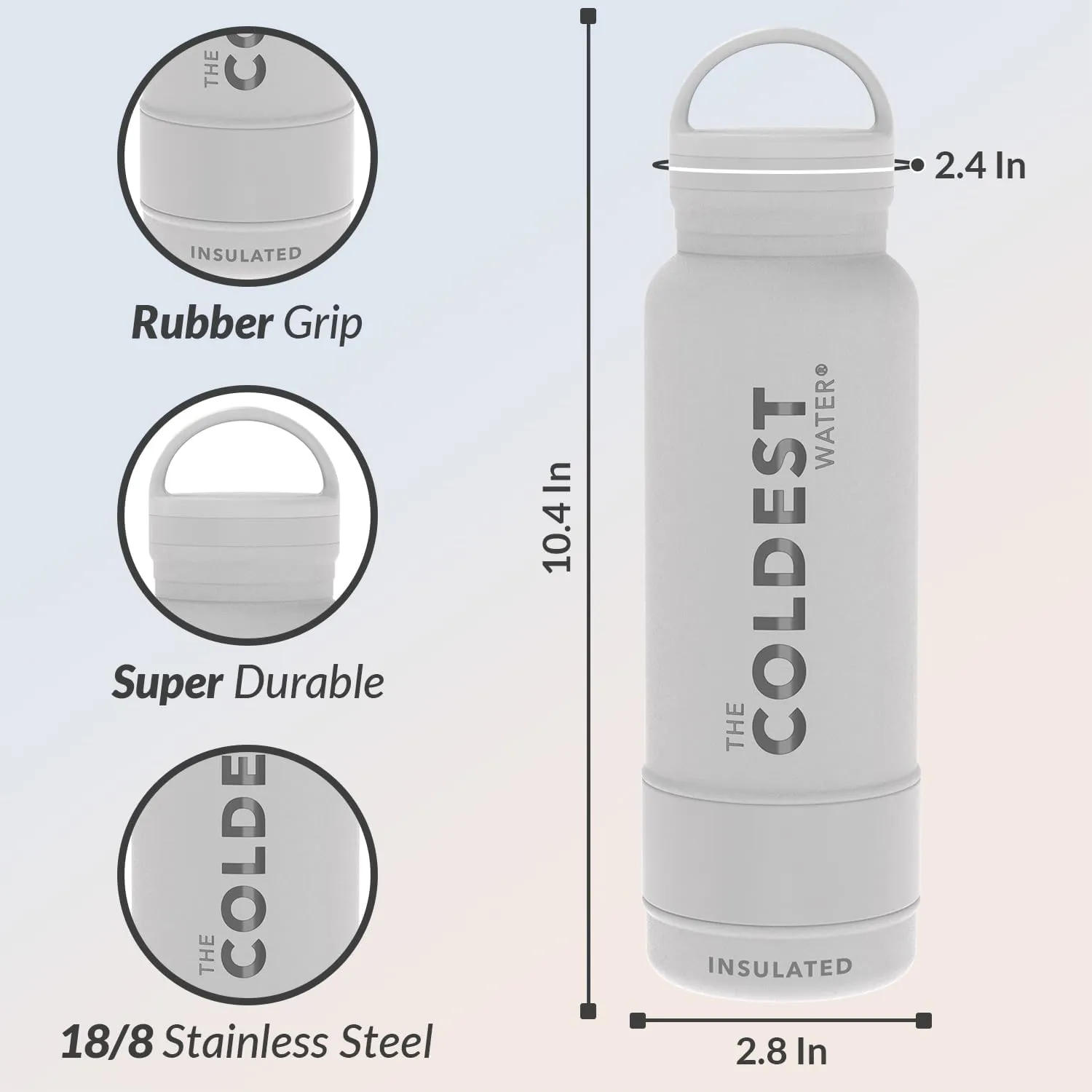 Coldest Insulated Water Bottle with Handle Lid | Leak Proof, Simple Insulated Modern Stainless Steel, Double Walled, Sport Thermos Bottles, Metal Flask | 21oz