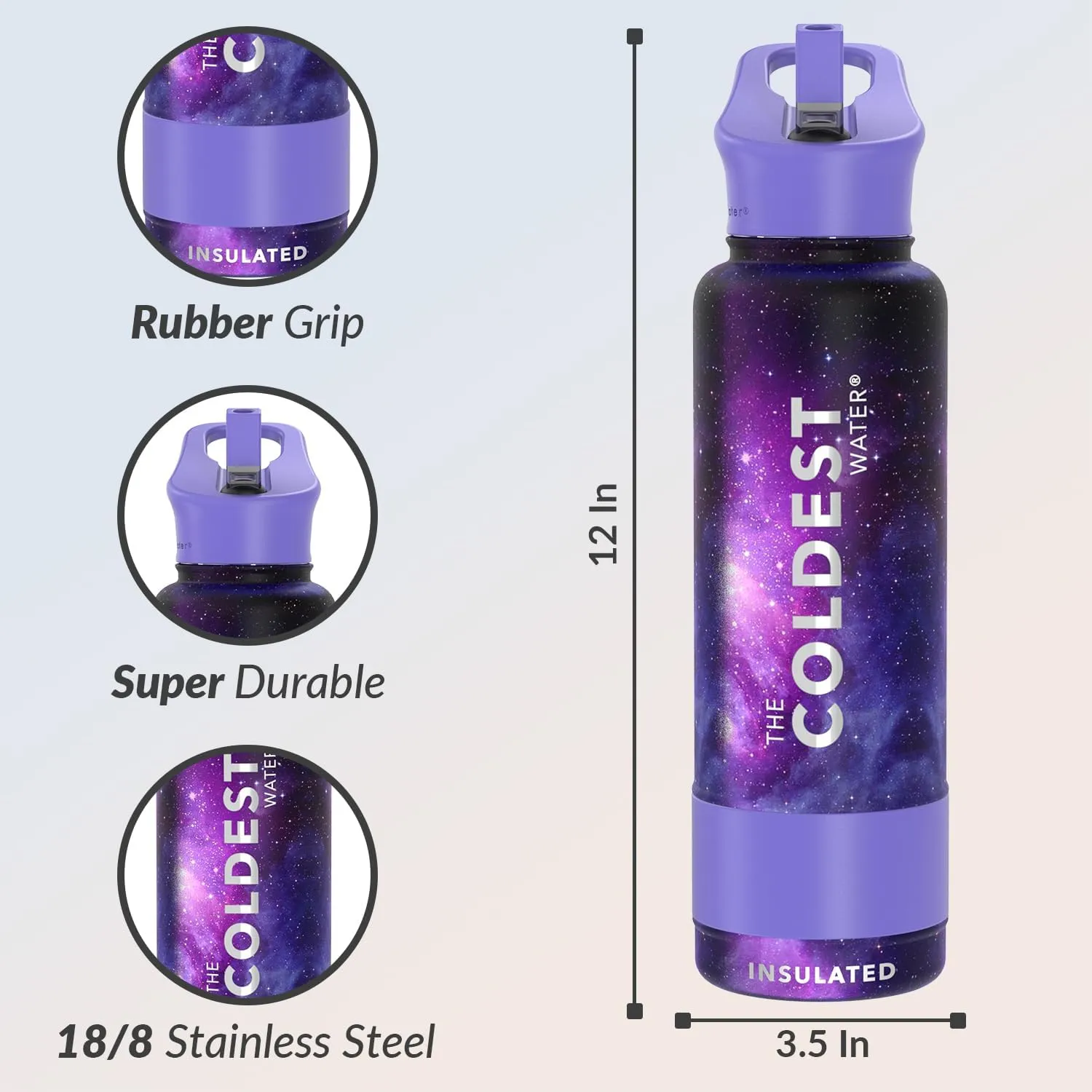 Coldest Insulated Water Bottle with Straw Lid - Stainless Steel Metal Thermos for Men & Women (Astro Purple, 40 oz)
