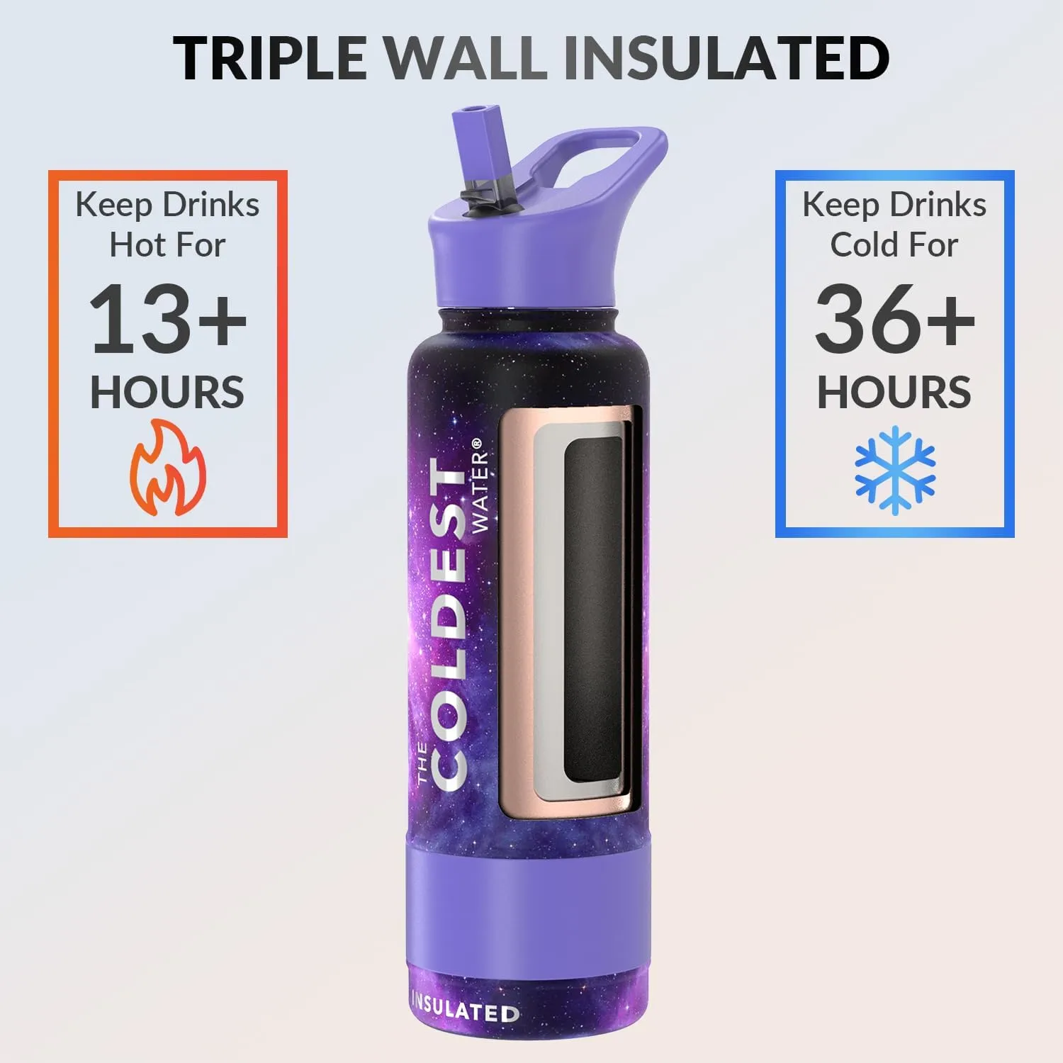 Coldest Insulated Water Bottle with Straw Lid - Stainless Steel Metal Thermos for Men & Women (Astro Purple, 40 oz)