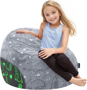COMAX Bean Bag Chairs for Kids, Toddler BeanBag Sofa with Filler Dinosaur Bean Couch Stuffed for Boys and Girls, Lazy Floor Chair for Playroom, Nursery Room, Grey Dino