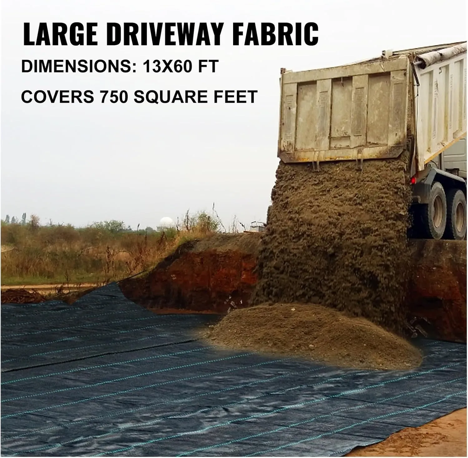 Commercial Grade Ground Road Large Driveway Permeable Fabric Stabilization Roll Mat Underlayment Black Outdoor Waterproof Strong and Sturdy(15.2 mx3.8m)