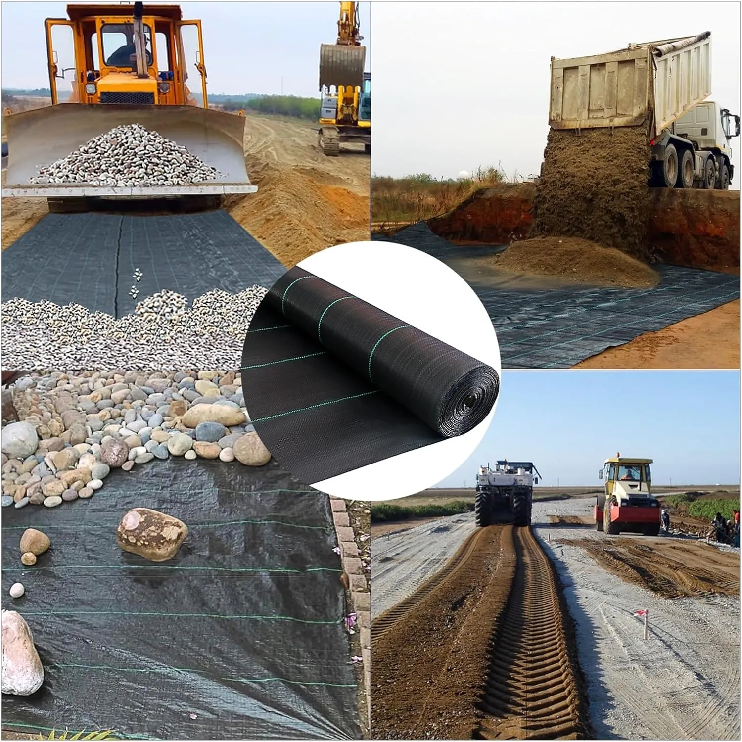 Commercial Grade Ground Road Large Driveway Permeable Fabric Stabilization Roll Mat Underlayment Black Outdoor Waterproof Strong and Sturdy(15.2 mx3.8m)