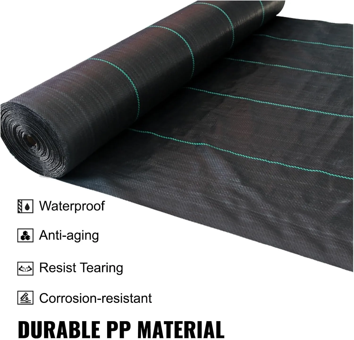 Commercial Grade Ground Road Large Driveway Permeable Fabric Stabilization Roll Mat Underlayment Black Outdoor Waterproof Strong and Sturdy(15.2 mx3.8m)