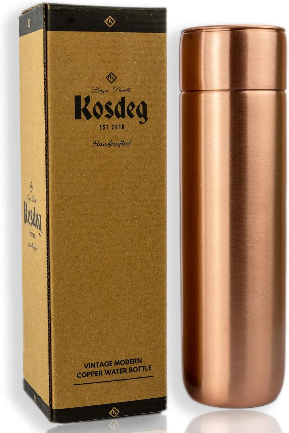 Copper Water Bottle - 16oz Vintage Modern Design - An Ayurvedic Copper Vessel For Drinking - Drink More Water, Lower Your Sugar Intake And Enjoy The Health Benefits