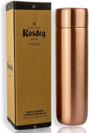 Copper Water Bottle - 16oz Vintage Modern Design - An Ayurvedic Copper Vessel For Drinking - Drink More Water, Lower Your Sugar Intake And Enjoy The Health Benefits