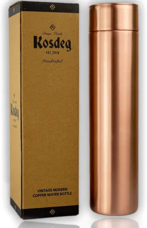 Copper Water Bottle - 34oz Vintage Modern Design - An Ayurvedic Pure Copper Vessel For Drinking- Drink More Water, Lower Your Sugar Intake And Enjoy The Health Benefits Immediately