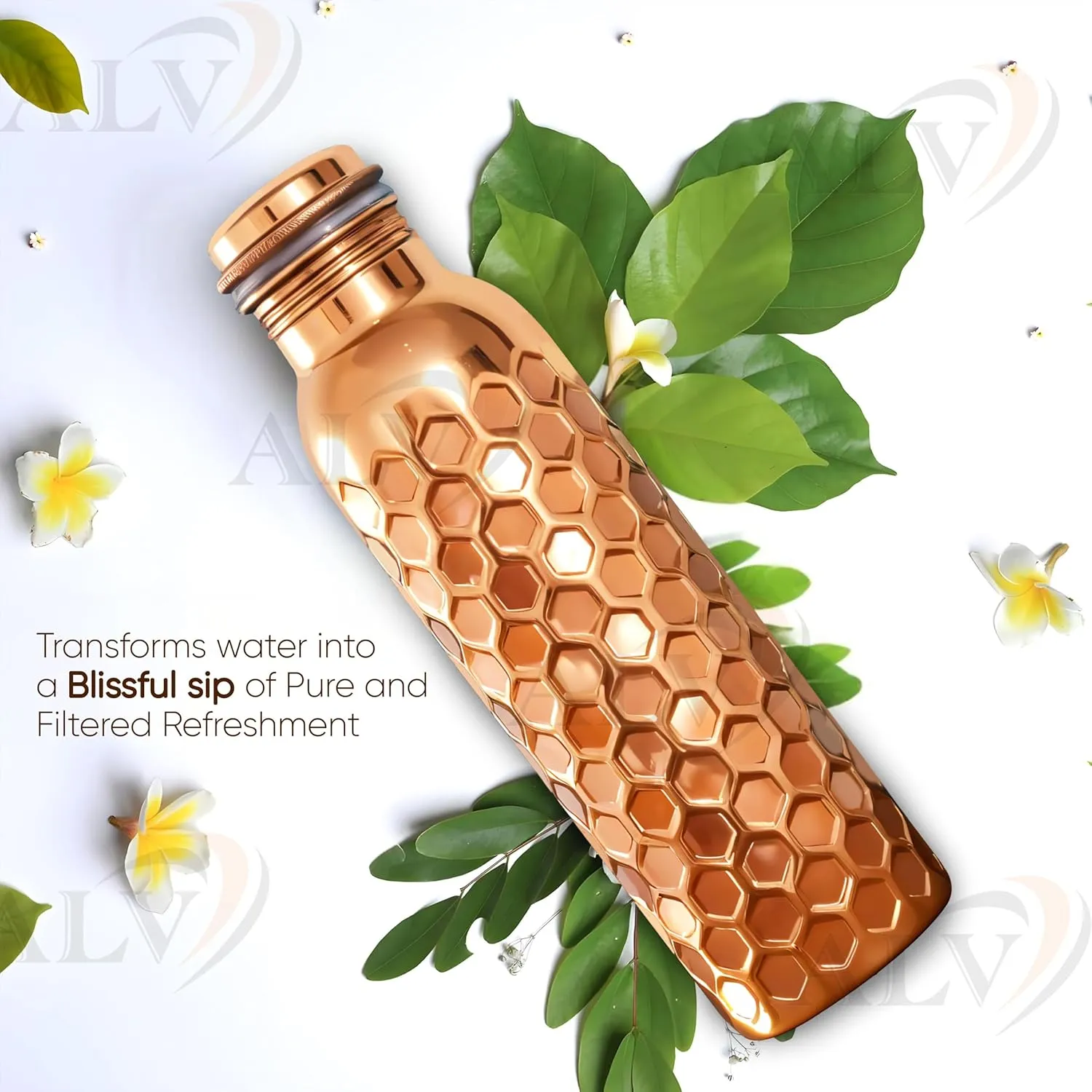 Copper Water Bottle for Drinking Hammered Ayurvedic Pure Leak Proof Lid Bottle Vessel Drinking Bottle 34 Oz for Home, Office (NATURAL HAMMERED)