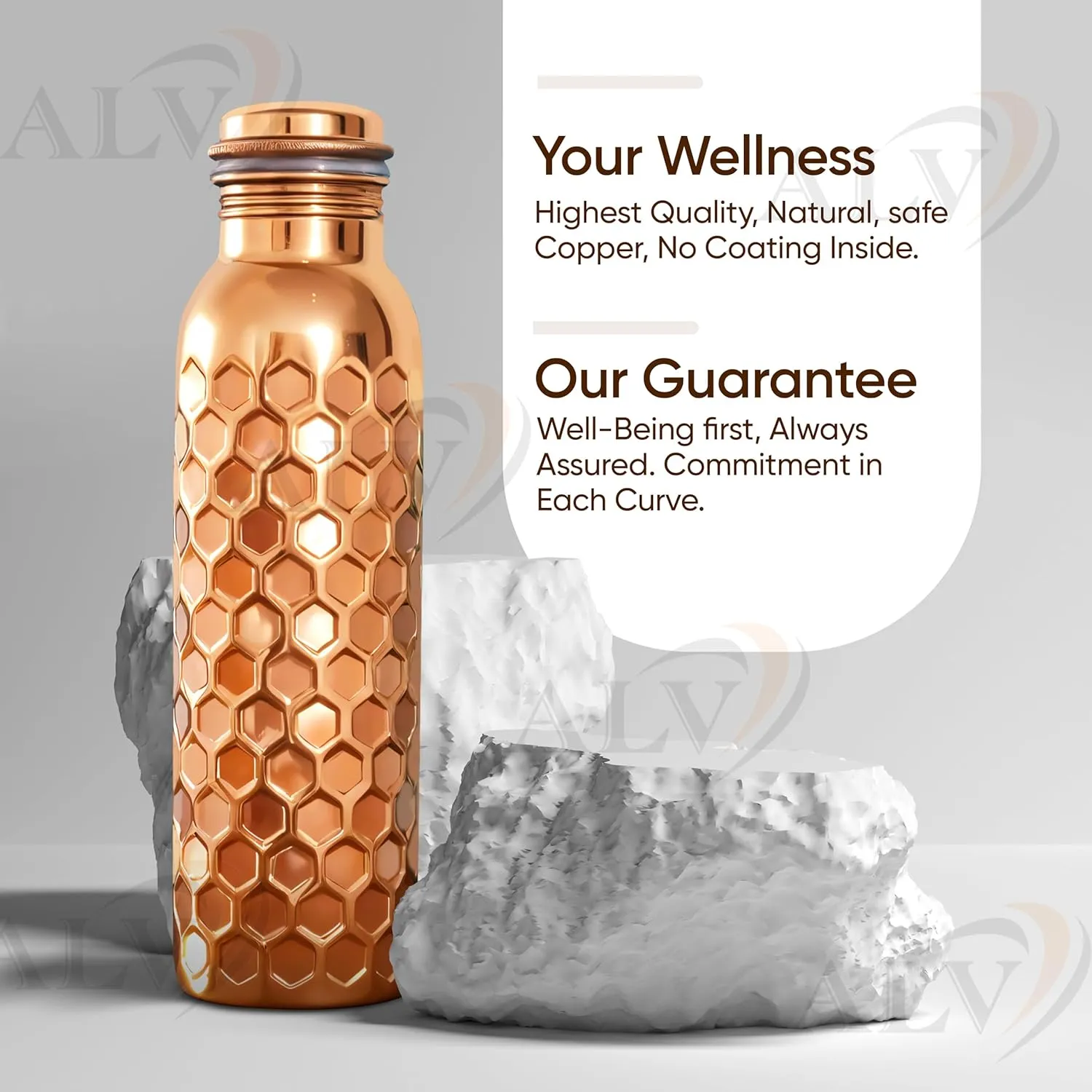 Copper Water Bottle for Drinking Hammered Ayurvedic Pure Leak Proof Lid Bottle Vessel Drinking Bottle 34 Oz for Home, Office (NATURAL HAMMERED)