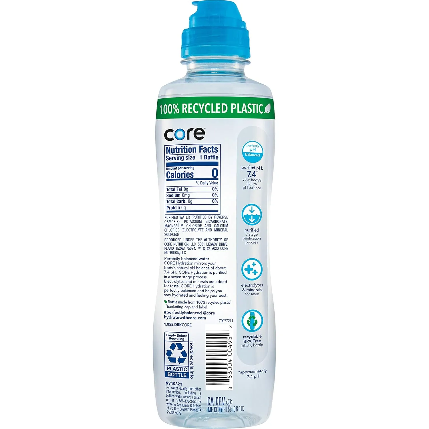 Core Hydration Perfectly Balanced Water, 23.9 fl oz Sport Cap bottle (Pack of 24)