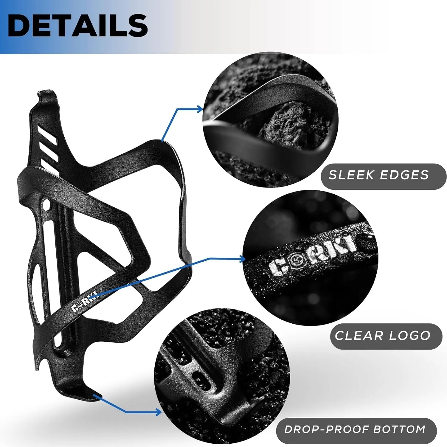 Corki Cycles Heavy Duty Bike Water Bottle Holder, Lightweight Aluminum Cage Shockproof Design for Road Mountain Gravel Bikes, Holds 21-32 oz, 2-Pack Black