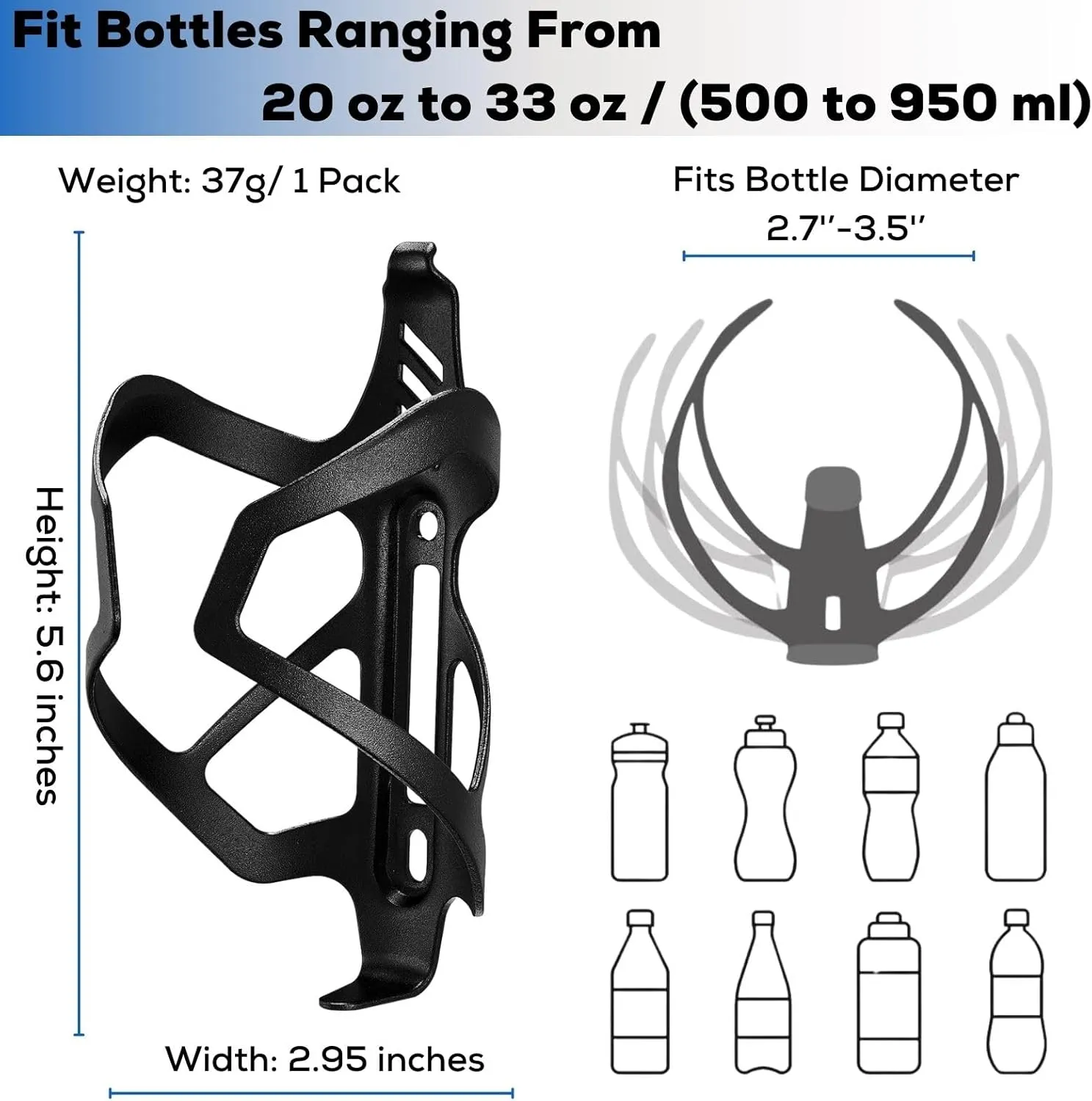 Corki Cycles Heavy Duty Bike Water Bottle Holder, Lightweight Aluminum Cage Shockproof Design for Road Mountain Gravel Bikes, Holds 21-32 oz, 2-Pack Black