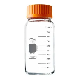 Corning Pyrex Borosilicate Glass Cylindrical Wide Mouth Media Storage Bottle with GLS80 Screw Cap, 1000ml Capacity (Case of 10)