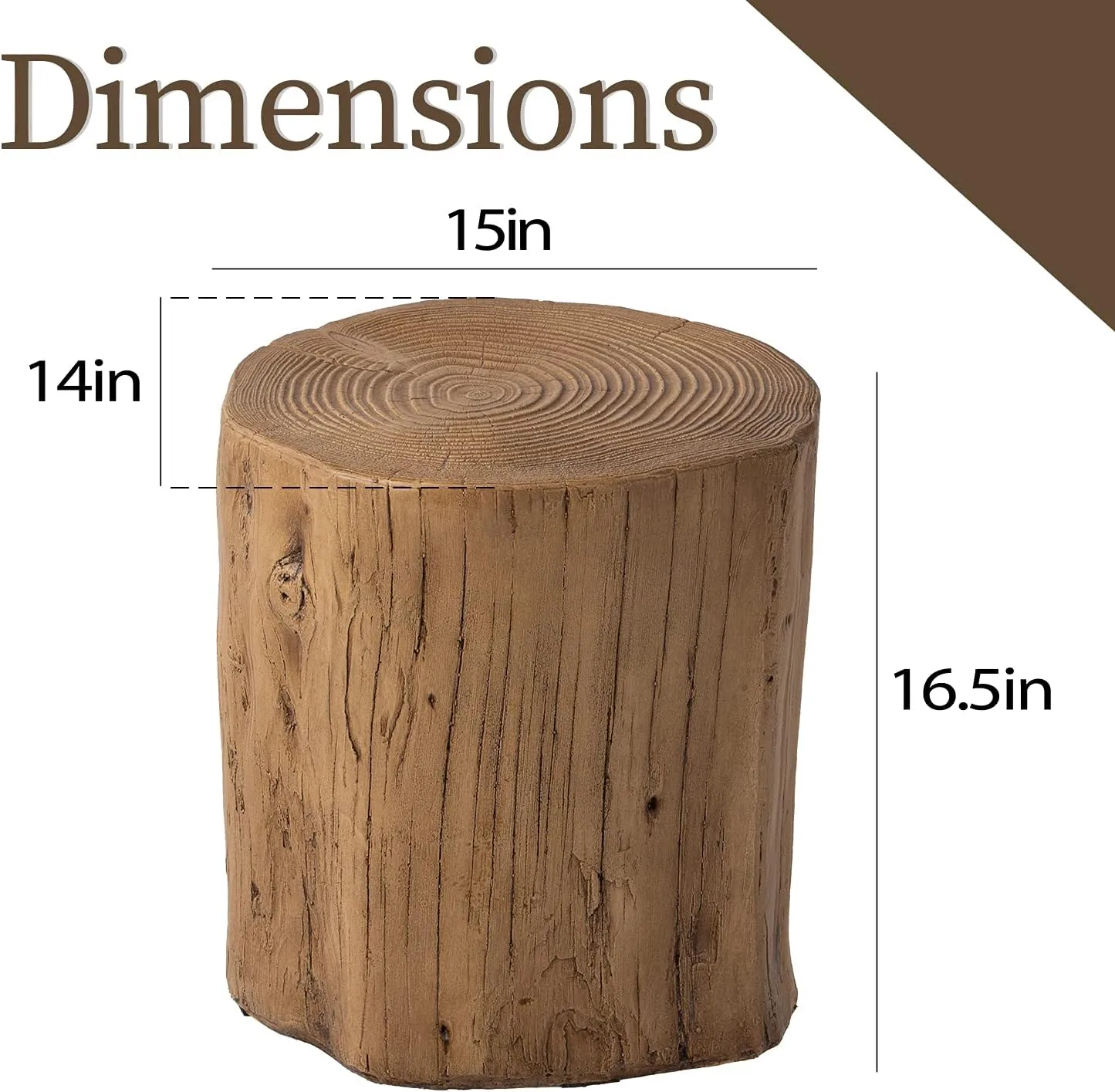 COSIEST Outdoor End Table Light Oak Colored Faux Wood, Hand-Painted Wood Stump Stool, Ottoman or Plant Stand, Deck or Garden