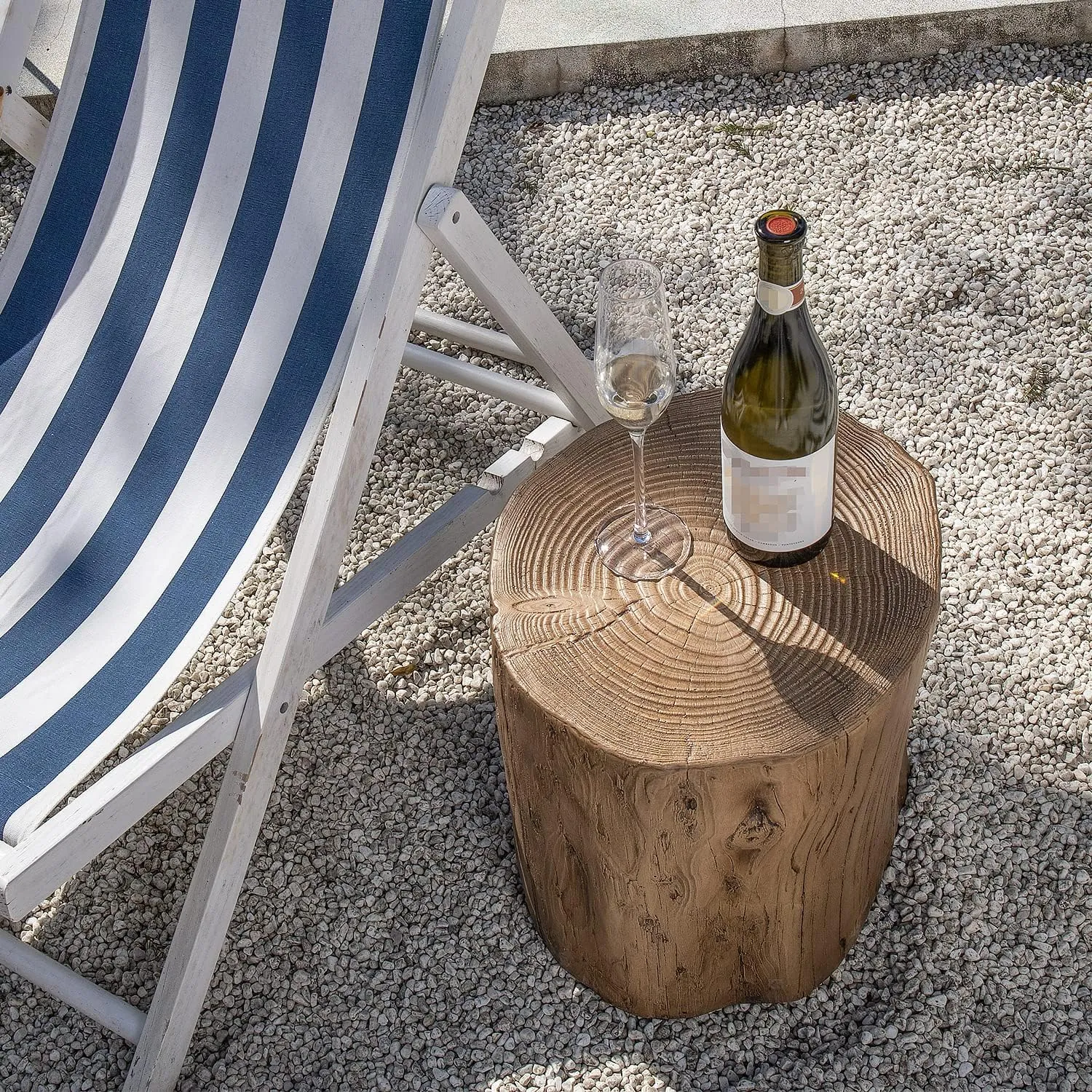 COSIEST Outdoor End Table Light Oak Colored Faux Wood, Hand-Painted Wood Stump Stool, Ottoman or Plant Stand, Deck or Garden