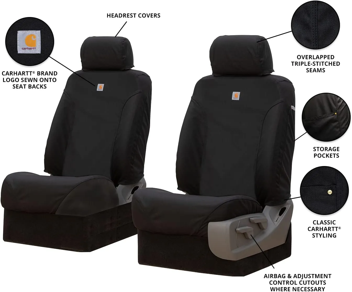 Covercraft Carhartt Super Dux SeatSaver Custom Seat Covers for 2015-2018 Ford F-150 (Excludes Raptor), 1st Row Bucket Seats, SSC2485COBK (Black)