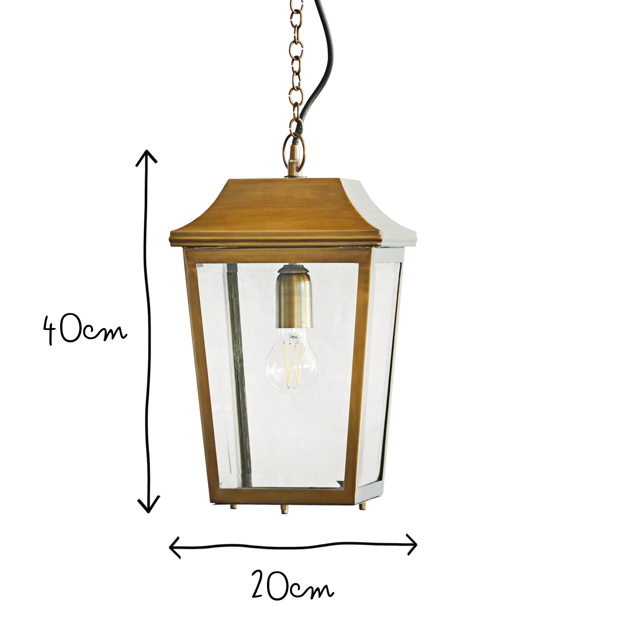Crail IP44 exterior hanging lantern in antique brass