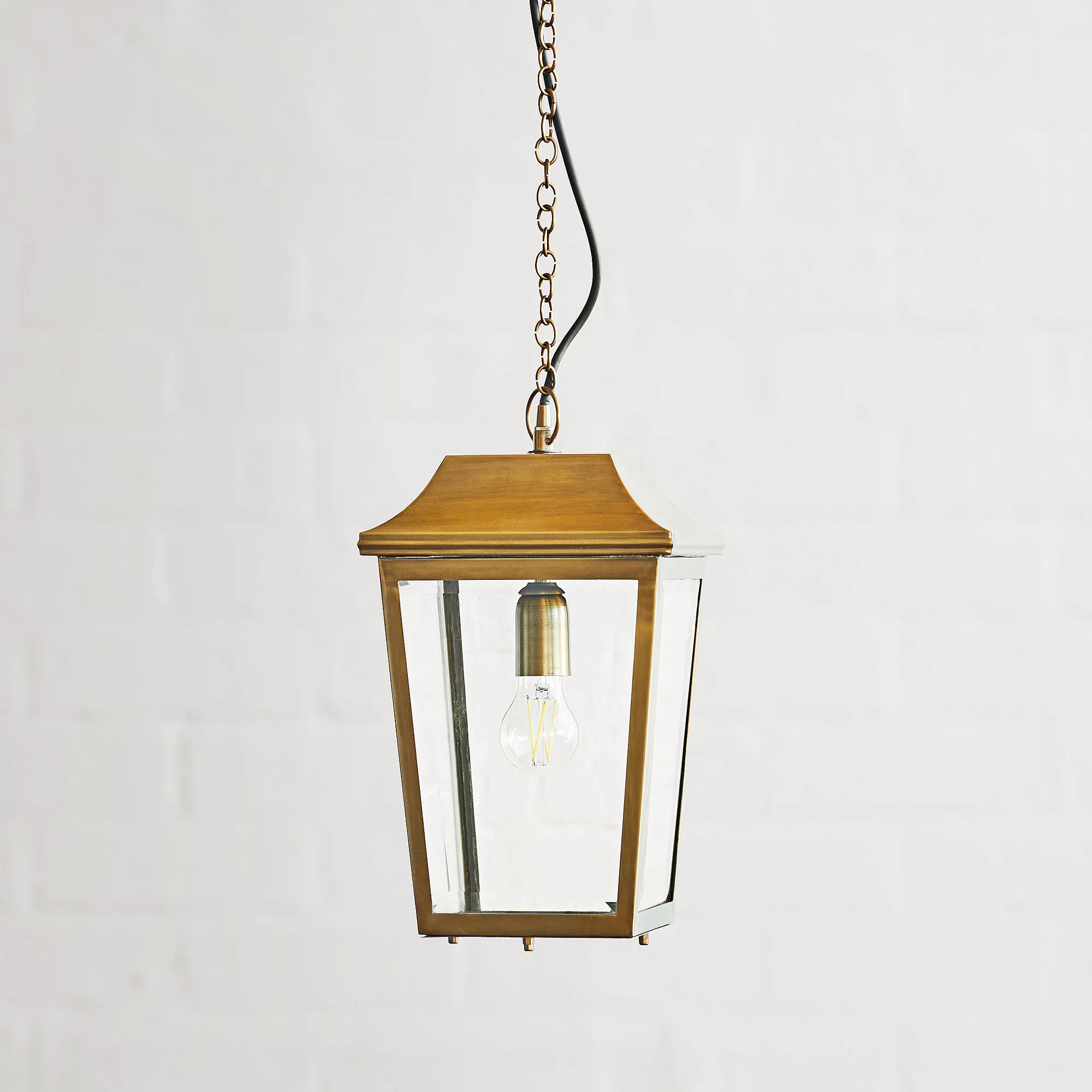 Crail IP44 exterior hanging lantern in antique brass