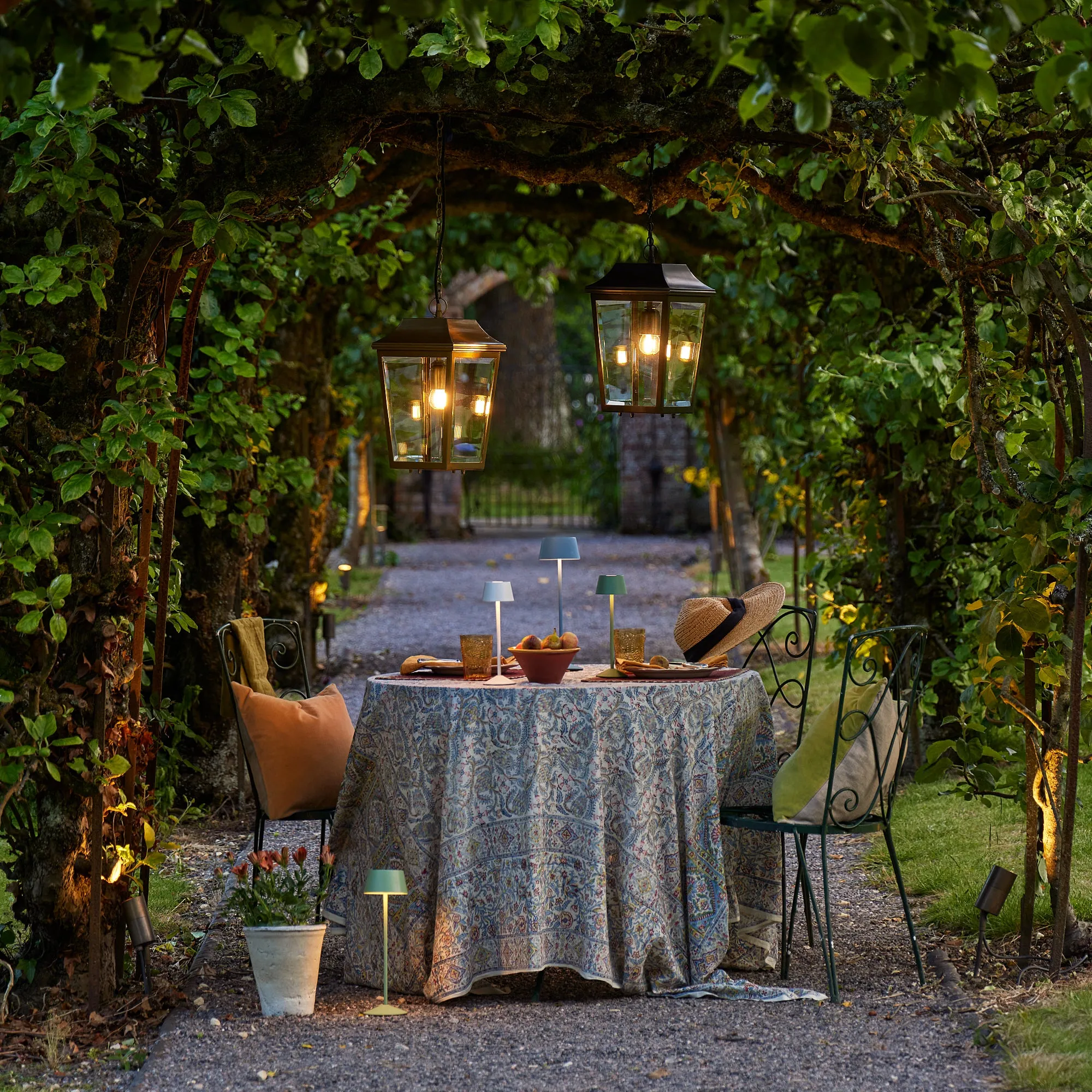 Crail IP44 exterior hanging lantern in antique brass