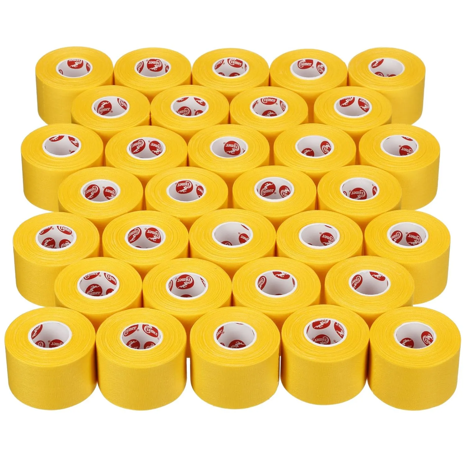 Cramer Team Color Athletic Tape, Yellow, For Ankle, Wrist, and Injury Taping, Helps Protect and Prevent Injuries, Promotes Faster Healing, Athletic Training First Aid Supplies, 1.5", Bulk 32 Roll Case
