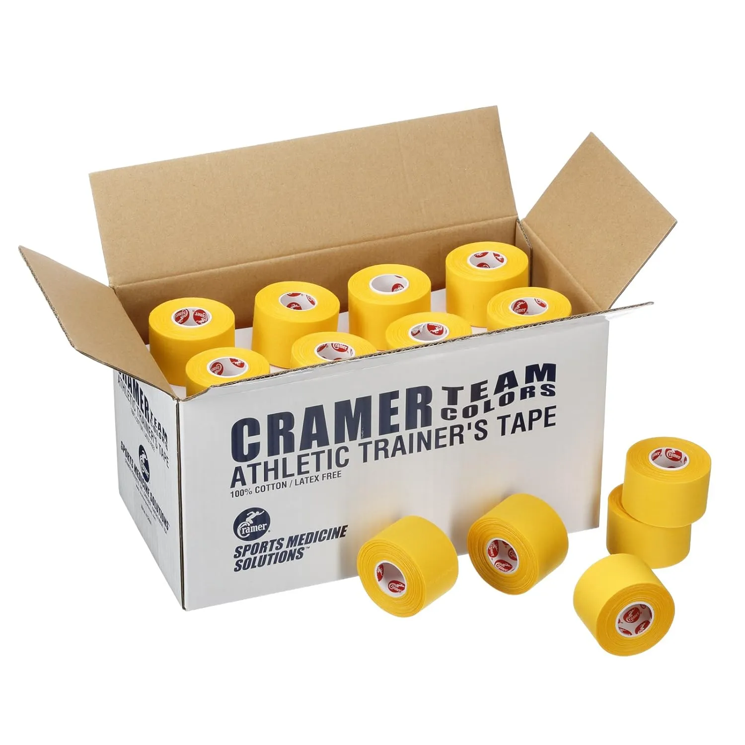 Cramer Team Color Athletic Tape, Yellow, For Ankle, Wrist, and Injury Taping, Helps Protect and Prevent Injuries, Promotes Faster Healing, Athletic Training First Aid Supplies, 1.5", Bulk 32 Roll Case