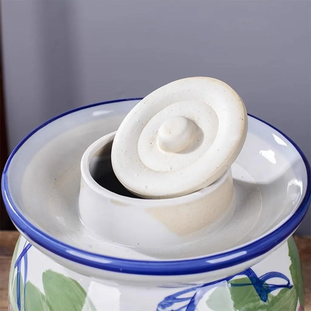 Creative Grape Pattern Kimchi Jar, Thickened Ceramic Fermentation Tank, Traditional Water-sealed Pickling Crock, Wide Mouth Design(1.5kg/52.9oz)
