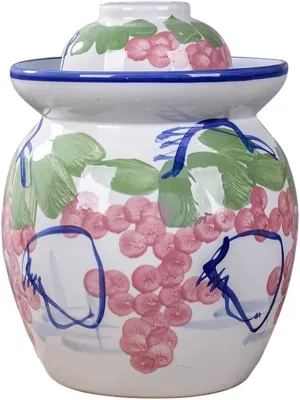 Creative Grape Pattern Kimchi Jar, Thickened Ceramic Fermentation Tank, Traditional Water-sealed Pickling Crock, Wide Mouth Design(1.5kg/52.9oz)