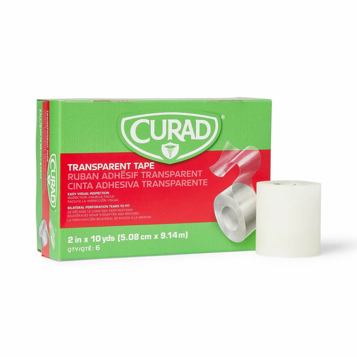 CUARD Tear-to-Fit Clear Plastic Tape, 2 Inch x 10 Yards per Roll, Box of 6