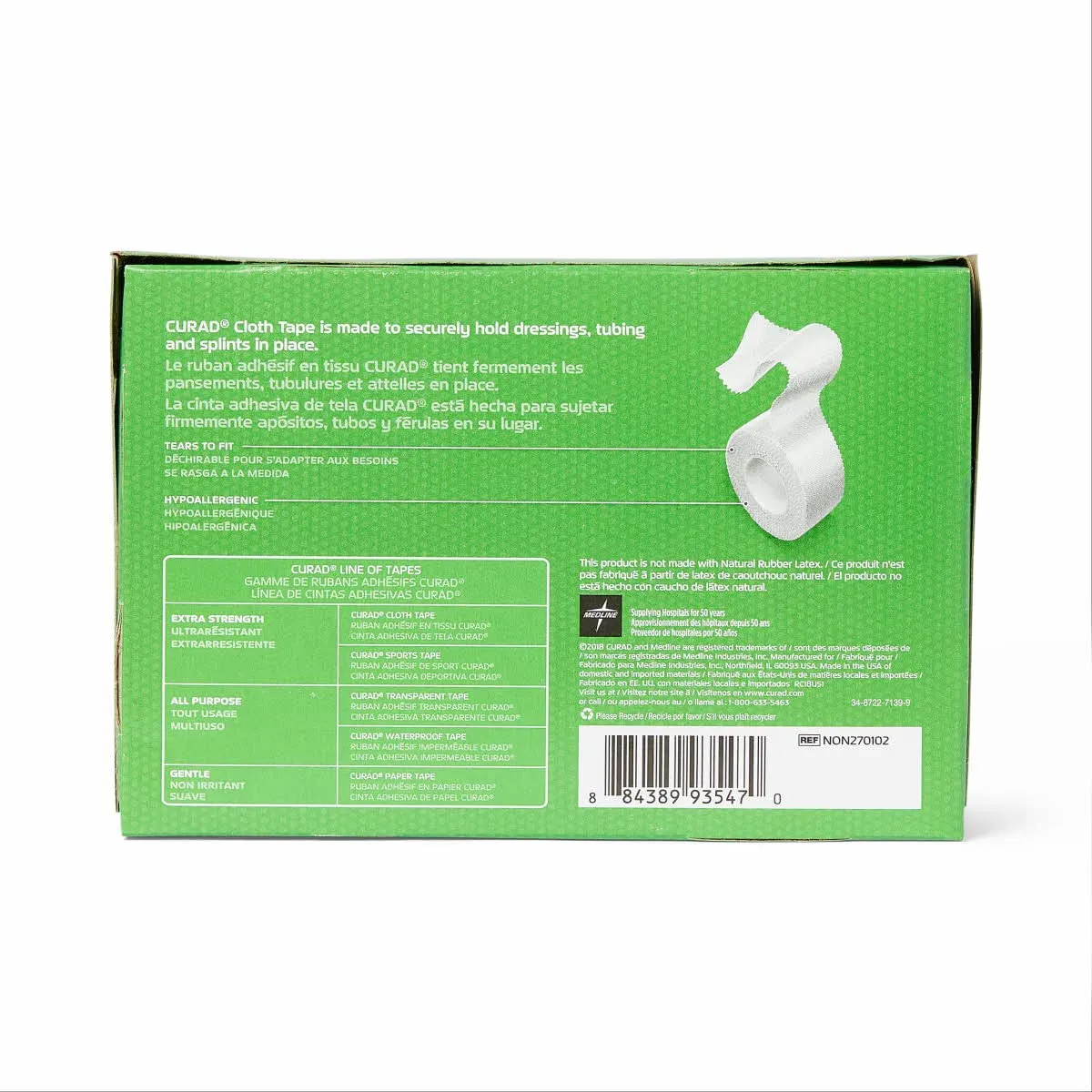 CURAD Cloth Silk Adhesive Medical Tape, 2 Inch x 10 Yard Roll, Box of 6