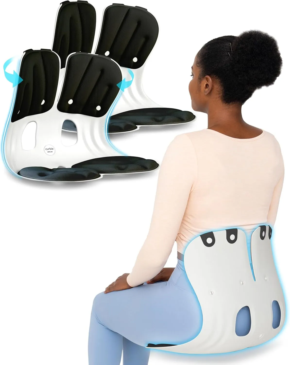 curble Grand (Extra Wide&Sturdy) 2PACK – Ergonomic Chair Back Support, Lumbar Support for Good Posture Correction and Back Pain Relief, Perfect for Office Chair and Work from Home, Patented(2P Black)