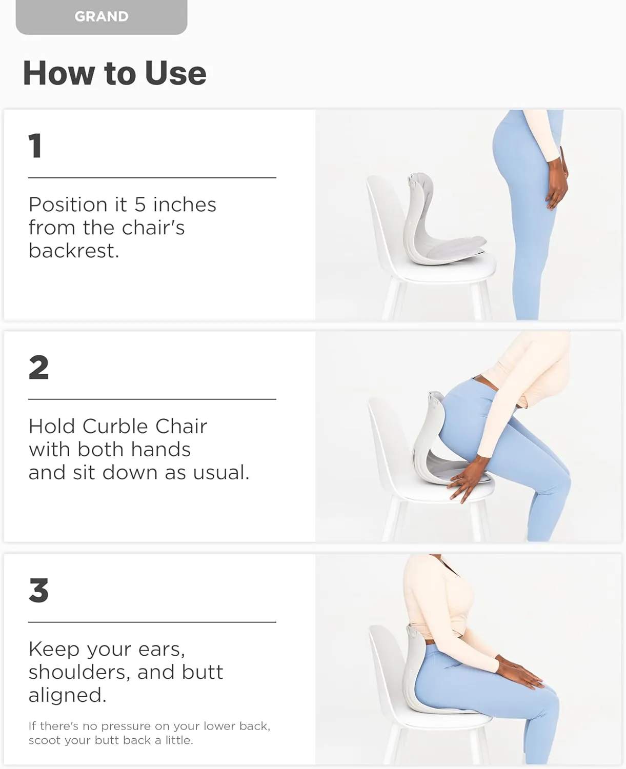 curble Grand(Extra Wide & Sturdy) – Ergonomic Back and Lumbar Support for Good Posture Correction and Back Pain Relief, Perfect for Office, Floor Seat and Work from Home, Patented (Grey)