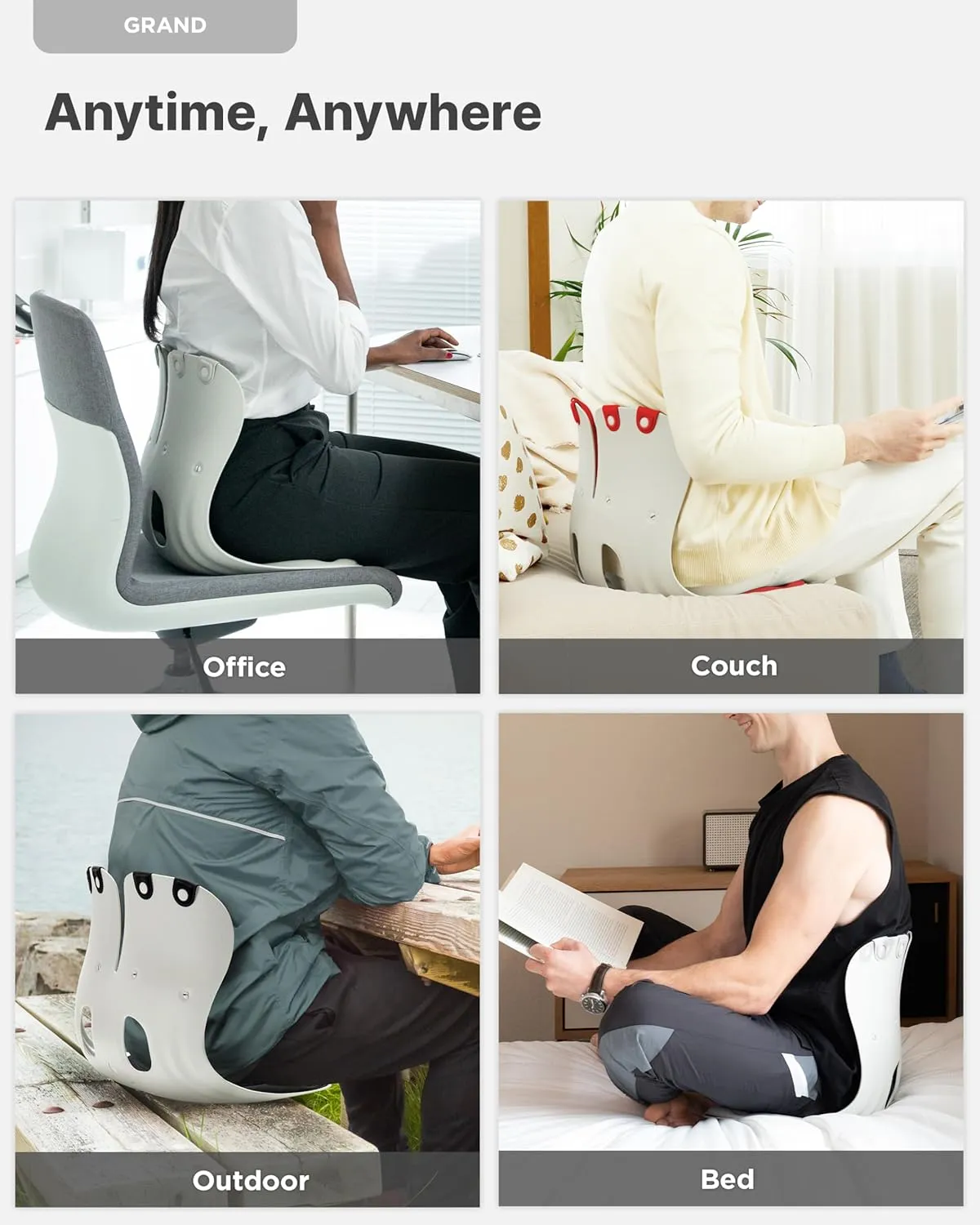 curble Grand(Extra Wide & Sturdy) – Ergonomic Back and Lumbar Support for Good Posture Correction and Back Pain Relief, Perfect for Office, Floor Seat and Work from Home, Patented (Grey)