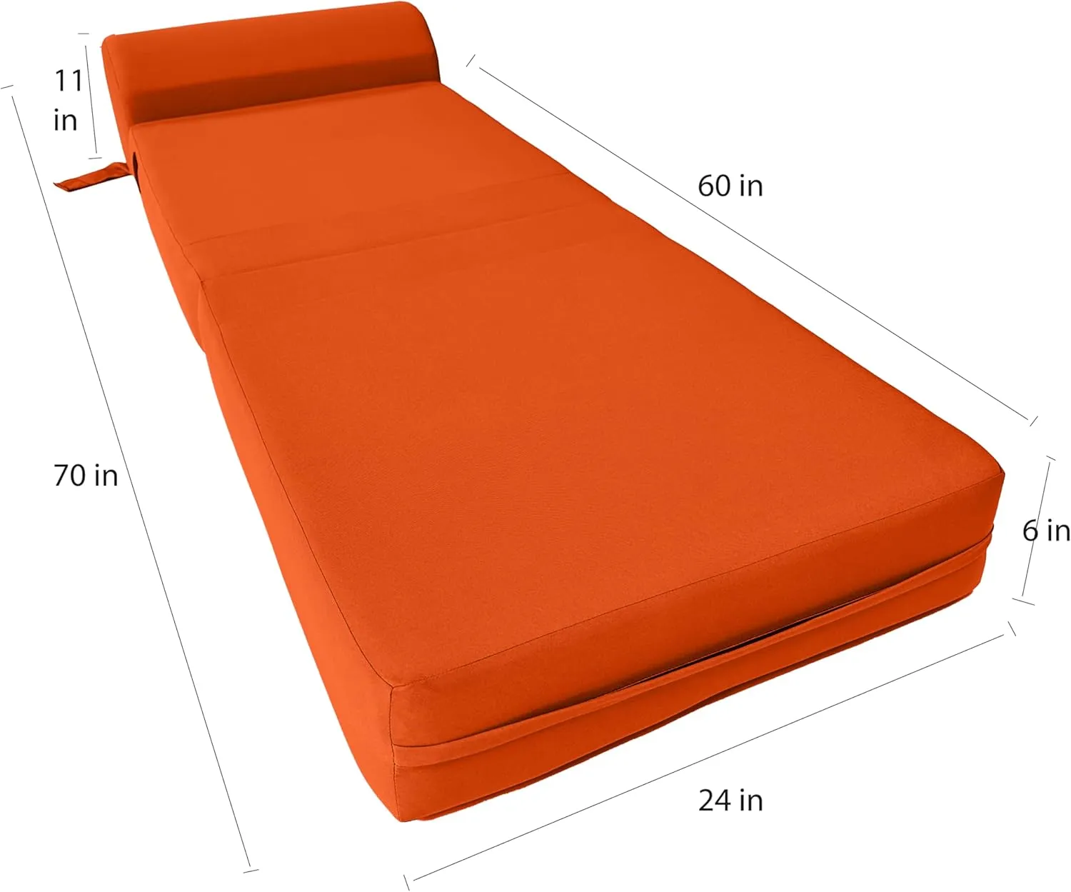 D&D Futon Furniture Sleeper Chair Folding Bed, Studio Sofa Guest Folded Mattress, High Density Foam (70 x 24 x 6, Orange)