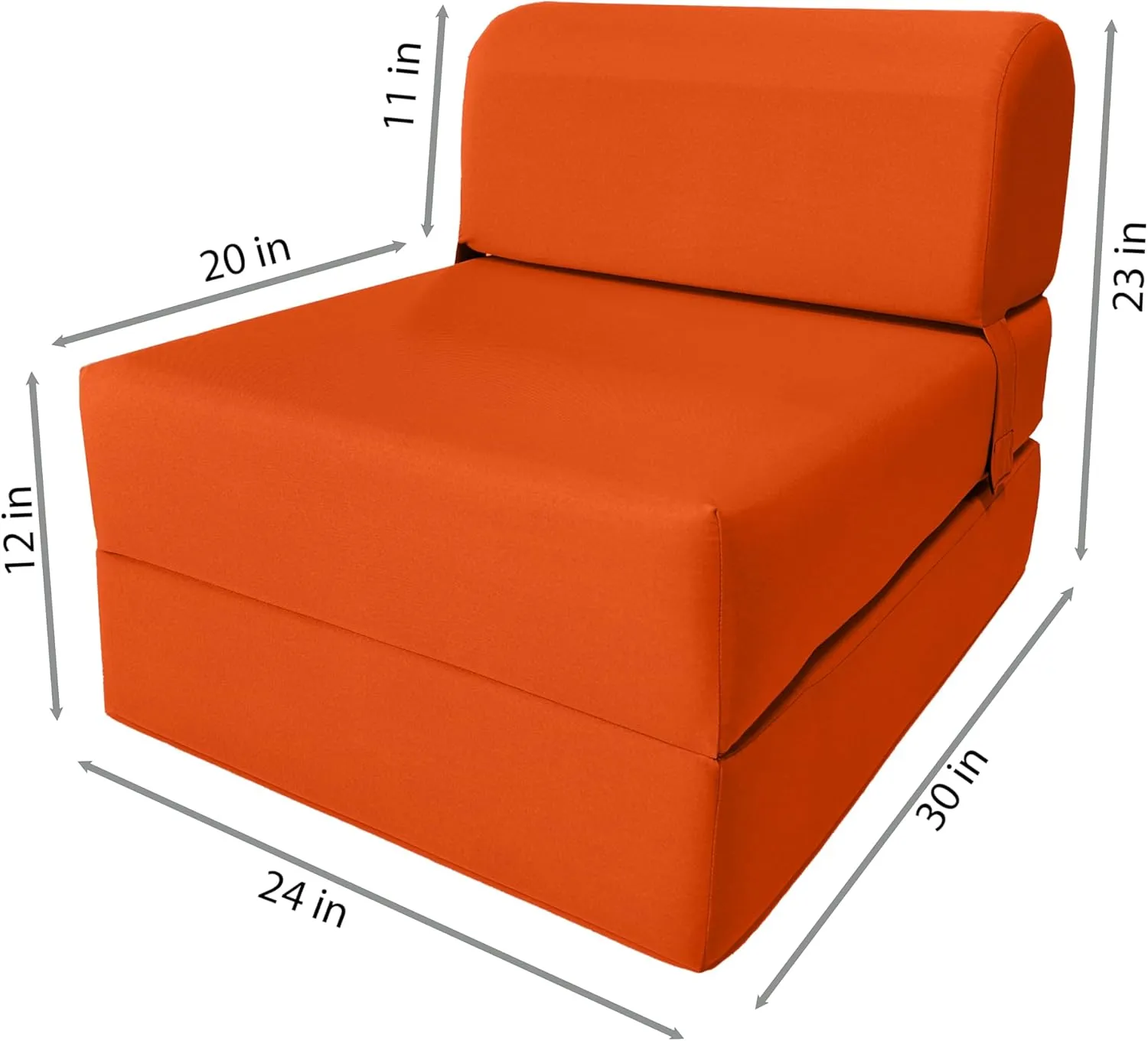 D&D Futon Furniture Sleeper Chair Folding Bed, Studio Sofa Guest Folded Mattress, High Density Foam (70 x 24 x 6, Orange)