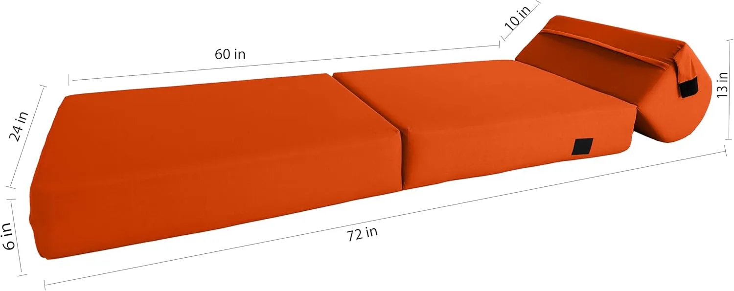 D&D Futon Furniture Sleeper Chair Folding Bed, Studio Sofa Guest Folded Mattress, High Density Foam (70 x 24 x 6, Orange)