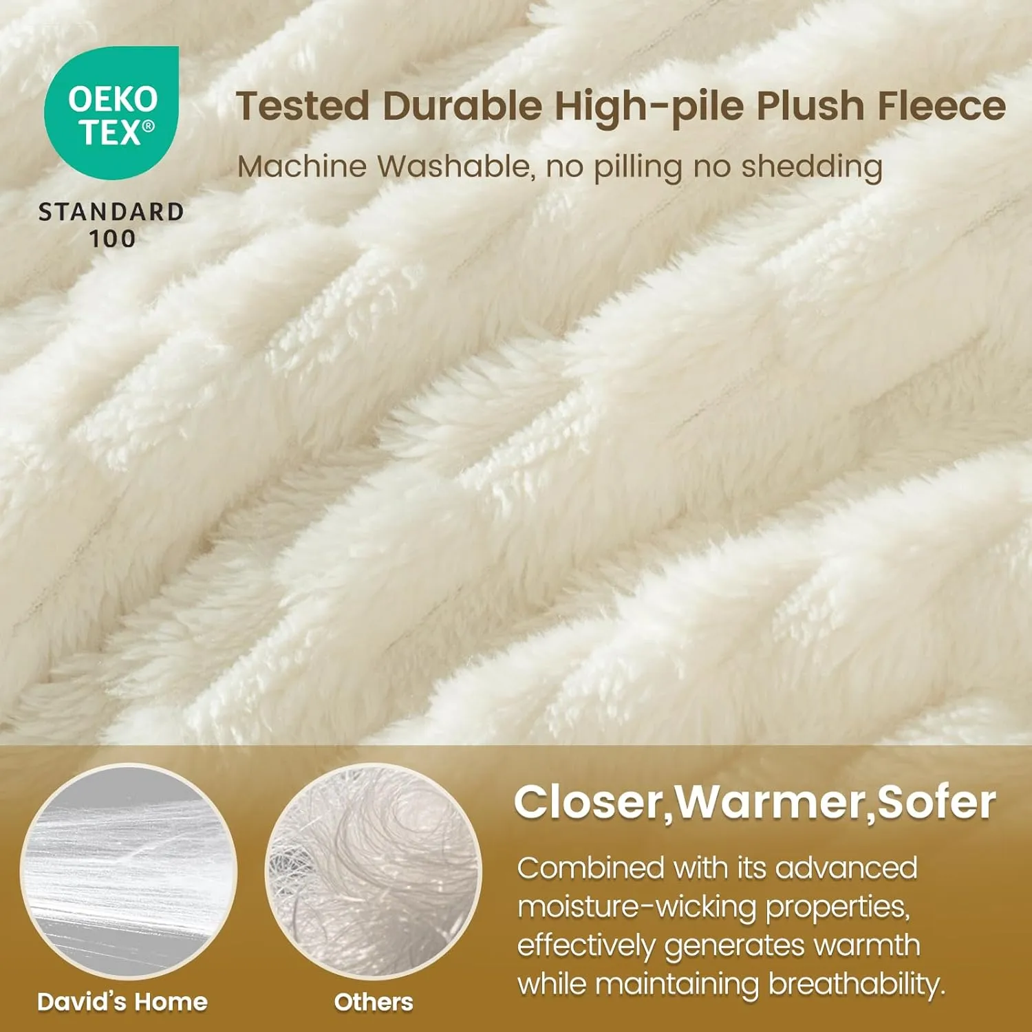 David's Home Ultra Soft Fleece Blanket Twin Size, Warm Lightweight 3D Jacquard Flannel Blanket for Fall Winter, Fluffy Cozy Luxury Plush Suitable for Bed Room Decor,66"x90", Cream